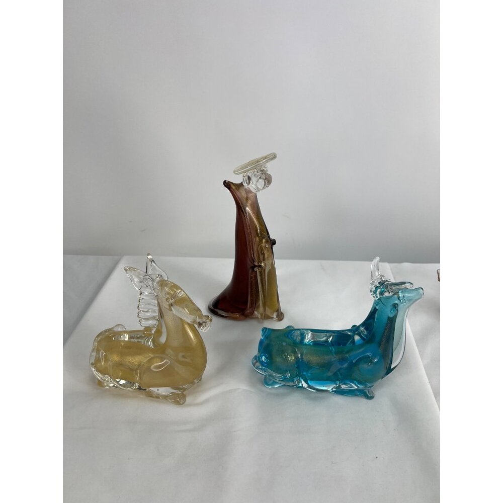 Murano Glass Nativity Shepherd Donkey Cow Bull Blown Glass Christmas